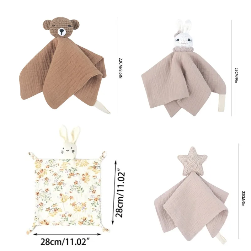 Animal dos desenhos animados Cotton Musselina Consolador Cobertor, Soft Newborn Sleeping Dolls, Kids Fashion Sleep Toy, Acalme Appease Towel Bibs