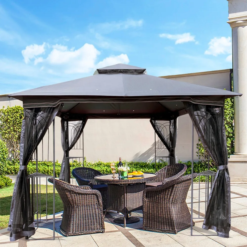 ！@10x10 Modern OEHOME Outdoor Patio Gazebo Canopy Tent Ventilated Double Roof Detachable Mosquito Netting Waterproof Durable