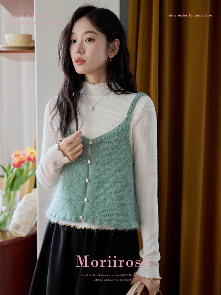 

Moriirose een V-Ne ort Knitted Vest Women's Winter Vintage Layering Jaet Nylon Camere Wool Blend Commute Sle
