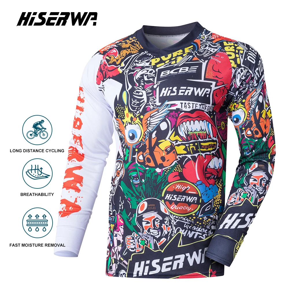 

HISERWA Motocross Shirt Long Sleeve Mountain Bike Enduro Downhill Jerseys Motorcycle Motocross Sportwear MTB Cycling Shirts