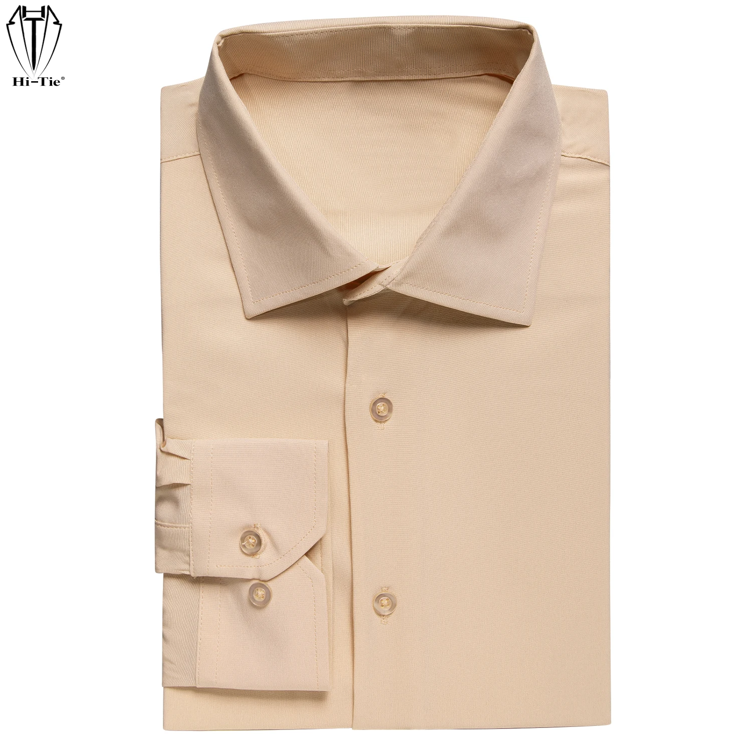 

Hi-Tie Desert Sand Tan Silk Mens Shirts Lapel Long Sleeve Dress Suit Social Shirt Soft Breathable Elegant Male Wedding Business