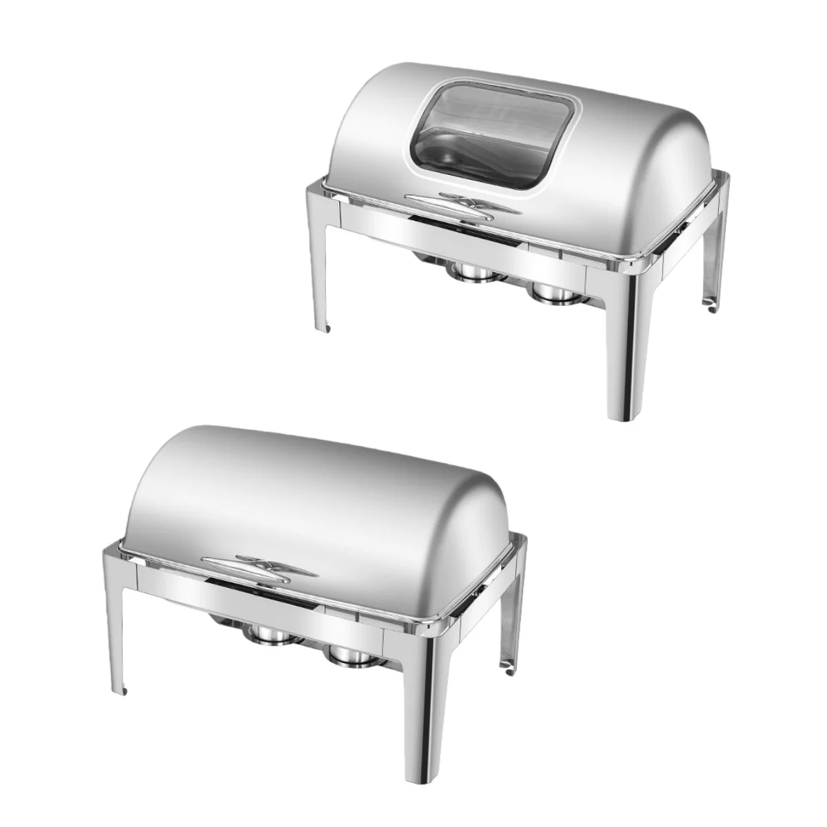 Silver Chafing Dishes, 9.5QT, High-footed Square Stainless Steel Chafing Dish with Transparent Hydraulic Lid, 1/2/3 food pan