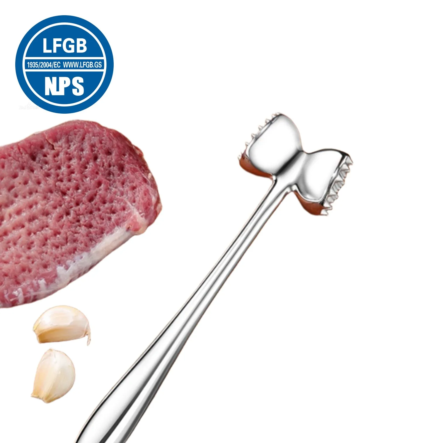 

LFGB Certification 304 Stainless Steel 19/37 Nails Meat Hammer 24.5cm Ergonomic Handle Steak Pork Tenderizer Beaf Cooking Tool