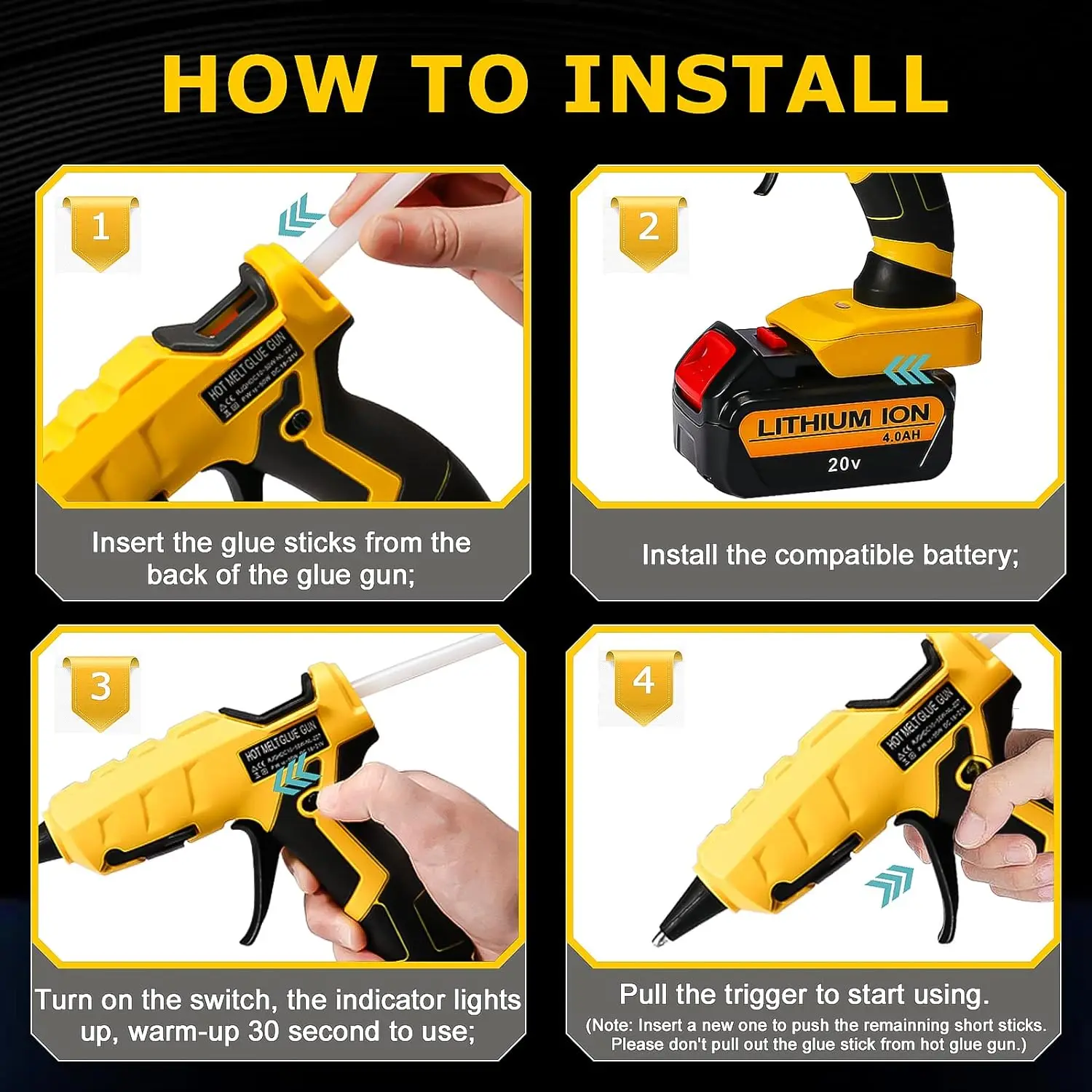 Cordless Hot Glue Gun 50W for Dewalt/Milwaukee/Makita/Bosch/Black Decker Li-ion Battery with 30 Glue Sticks Repair Tools