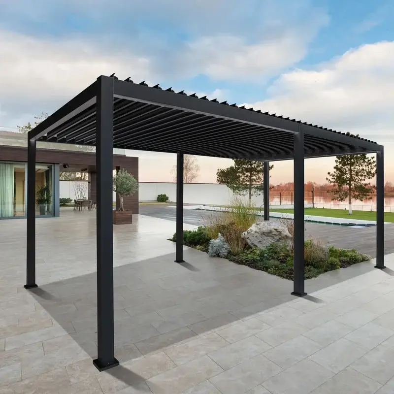

Motorized Louvered Roof Pergola Waterproof Metal Remote Control Aluminium Pergolas for Outdoor Garden Balcony with Coated Frame
