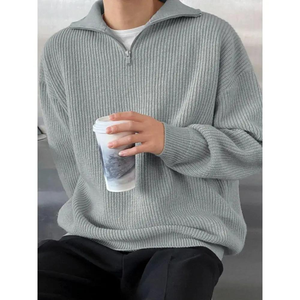 

Thiened f-High Collar Men's Knitted Sweater Autumn Winter Casual Zipper Knitwear Comfortable Soft Polyester Base irt