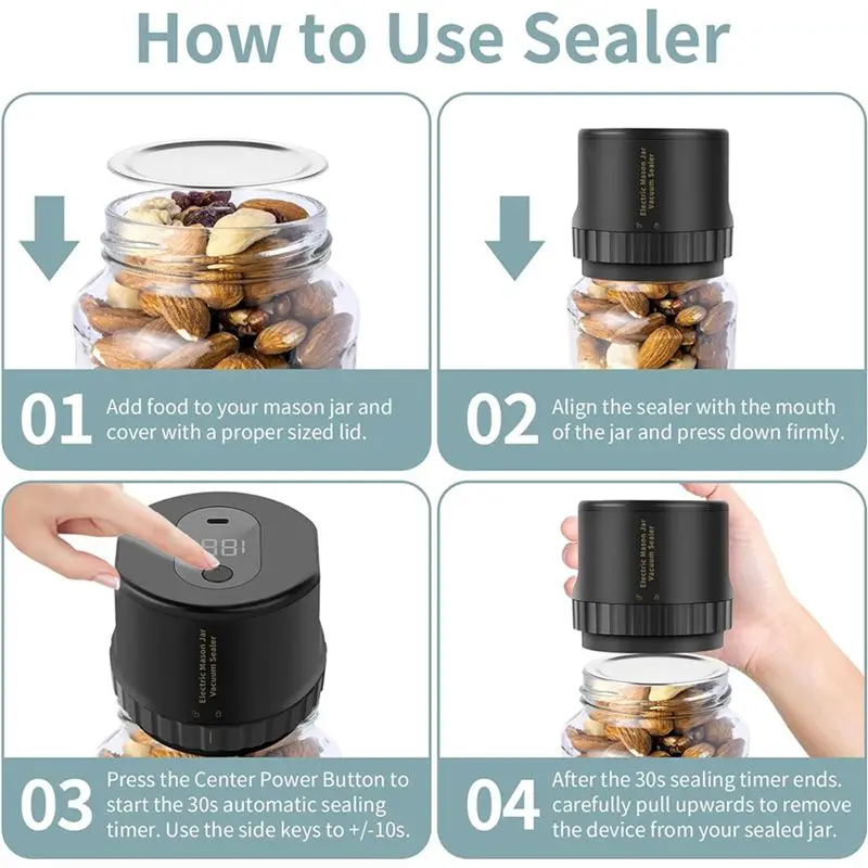 ABMO 2X Vacuum Sealer, Wide Mouth And Regular Mouth Canning Lid Machine Kit For Food Storage Black