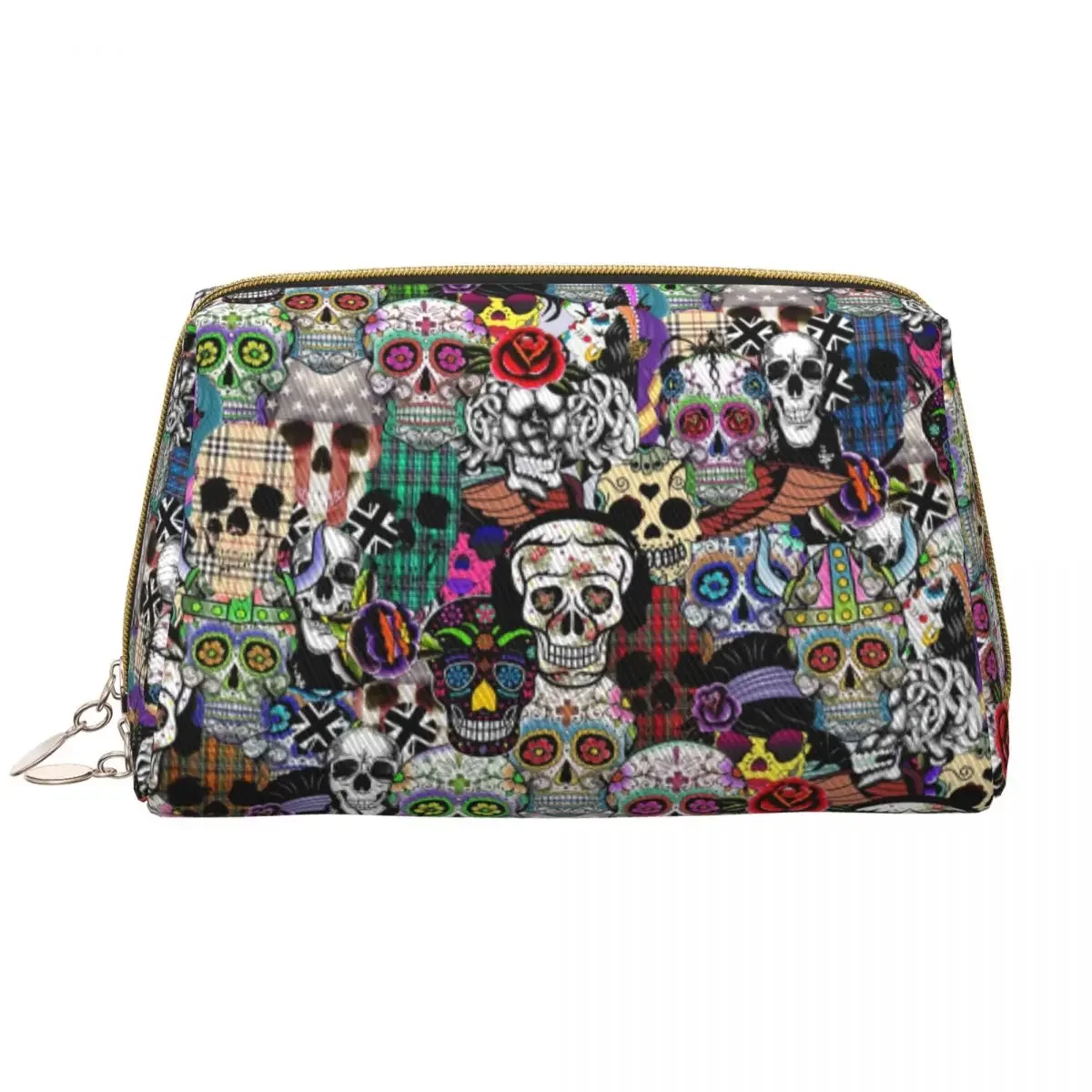 

Custom Mexican Day Of The Dead Skull Toiletry Bag for Women Halloween Makeup Cosmetic Organizer Lady Beauty Storage Dopp Kit Box