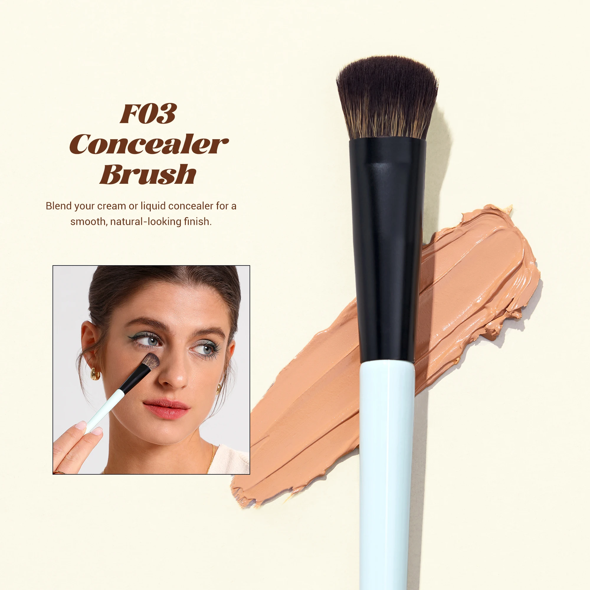 Jessup Makeup Brushes with Makeup Sponge, 3pcs Double Ended Makeup Brush for Foundation Contour Concealer with Gift Box, T510