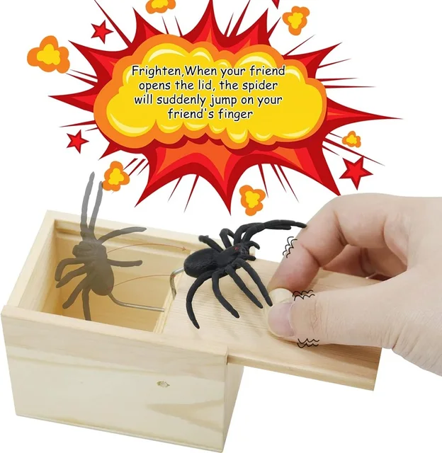 Spider Prank Box Pop Out Rubber Spider Handmade Wood Scare Box Party Game Surprise Joke Funny Trick Toy for Kids Halloween Gift 2