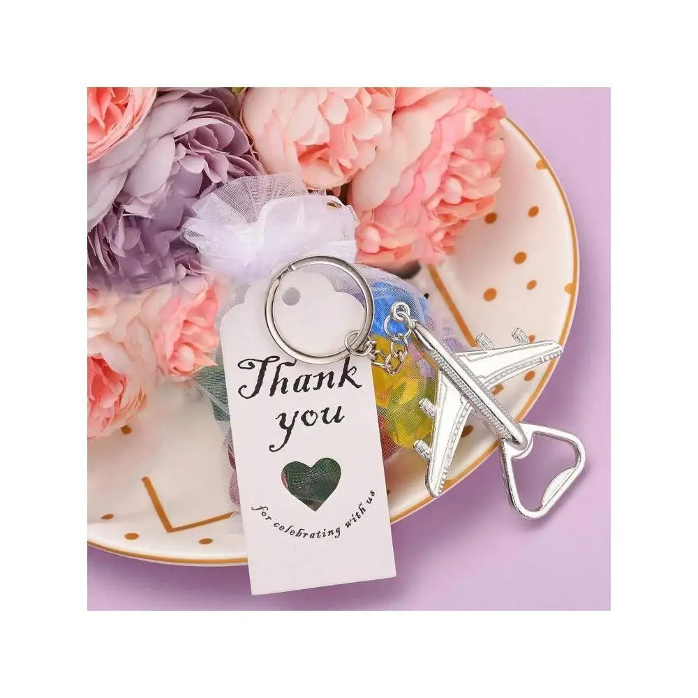 10-100Sets Airplane Keychain Bottle Openers with Sandbags, Ropes,Thank You Cards for Guests to Reveal Gender, Party Preferences
