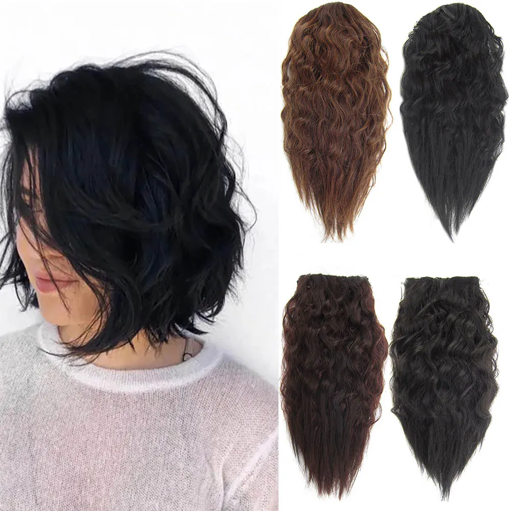 Jeedou Synthetic Short Kinky Curly Hair Bangs Extension With 2Clips One Piece Clip in Hair Black Light Brown Hairpiece For Woman