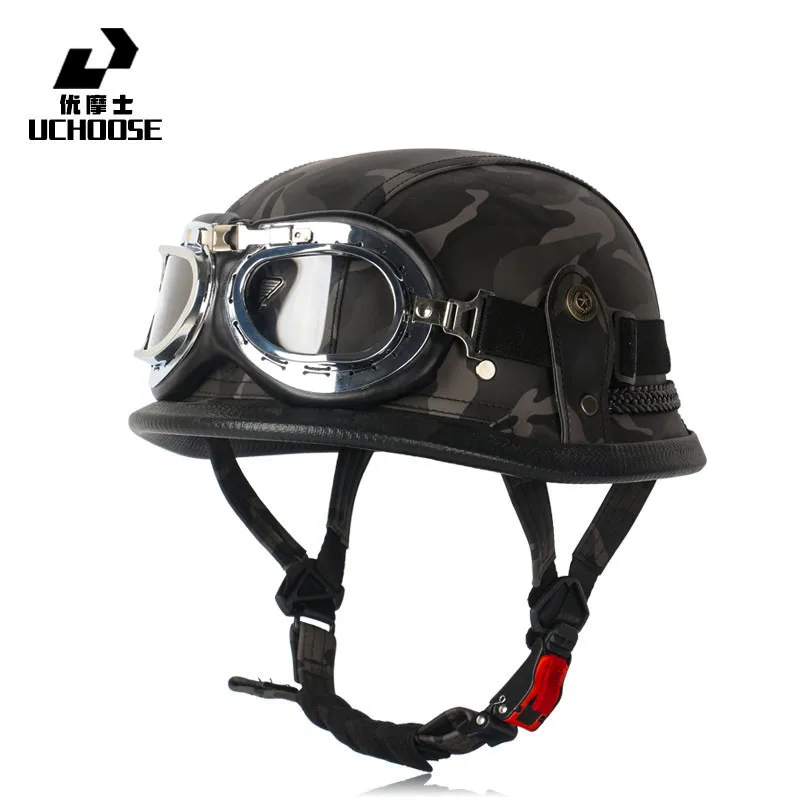 

Motorcycle Half Helmet German Leather Vintage Helmet Casco Moto Motorcycle Open Face Helmet Biker Pilot