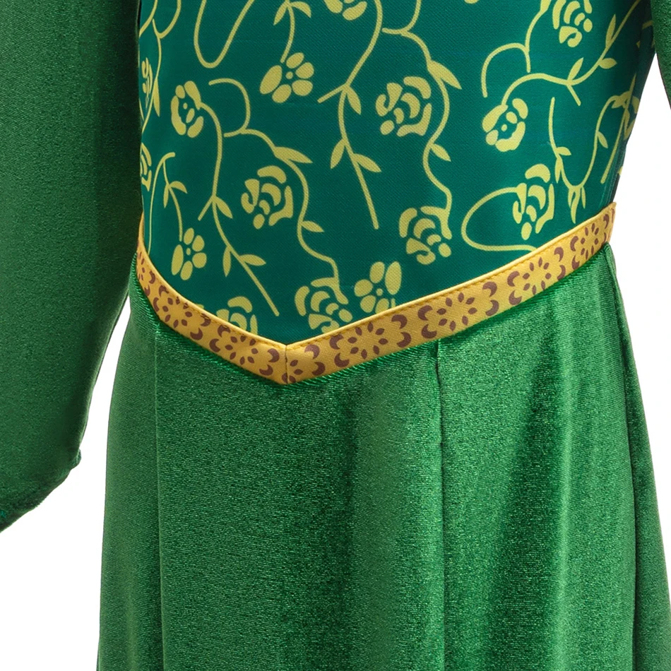 Princesa Fiona Cosplay Costume para crianças, roupa de colarinho quadrado, vestido longo macio Fishtail, roupa dos desenhos animados, verde, RPG de Halloween