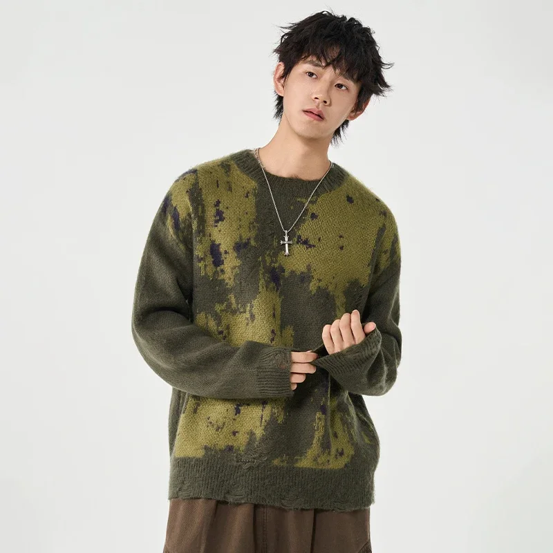 

Мужской осенне-зимний универсальный домашний вязаный топ, модный домашний пуловер, вязаный свитер, мужской дышащий теплый универсальный свитер с круглым вырезом.