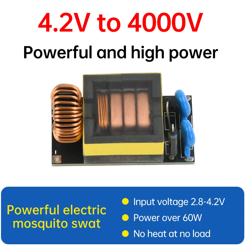 DC 3.7V to 4kV Mosquito Beater Universal High Power Arc DIY Strong Electric Mosquito Boost Module 60W Efficient Mosquito Beater