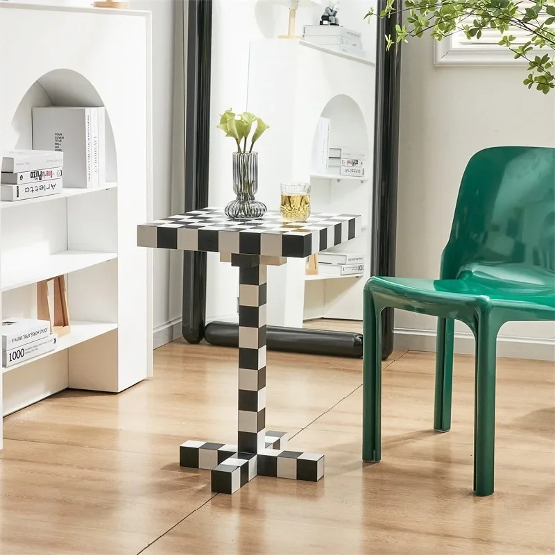 Small square table chess coffee black and white table edge creative corner