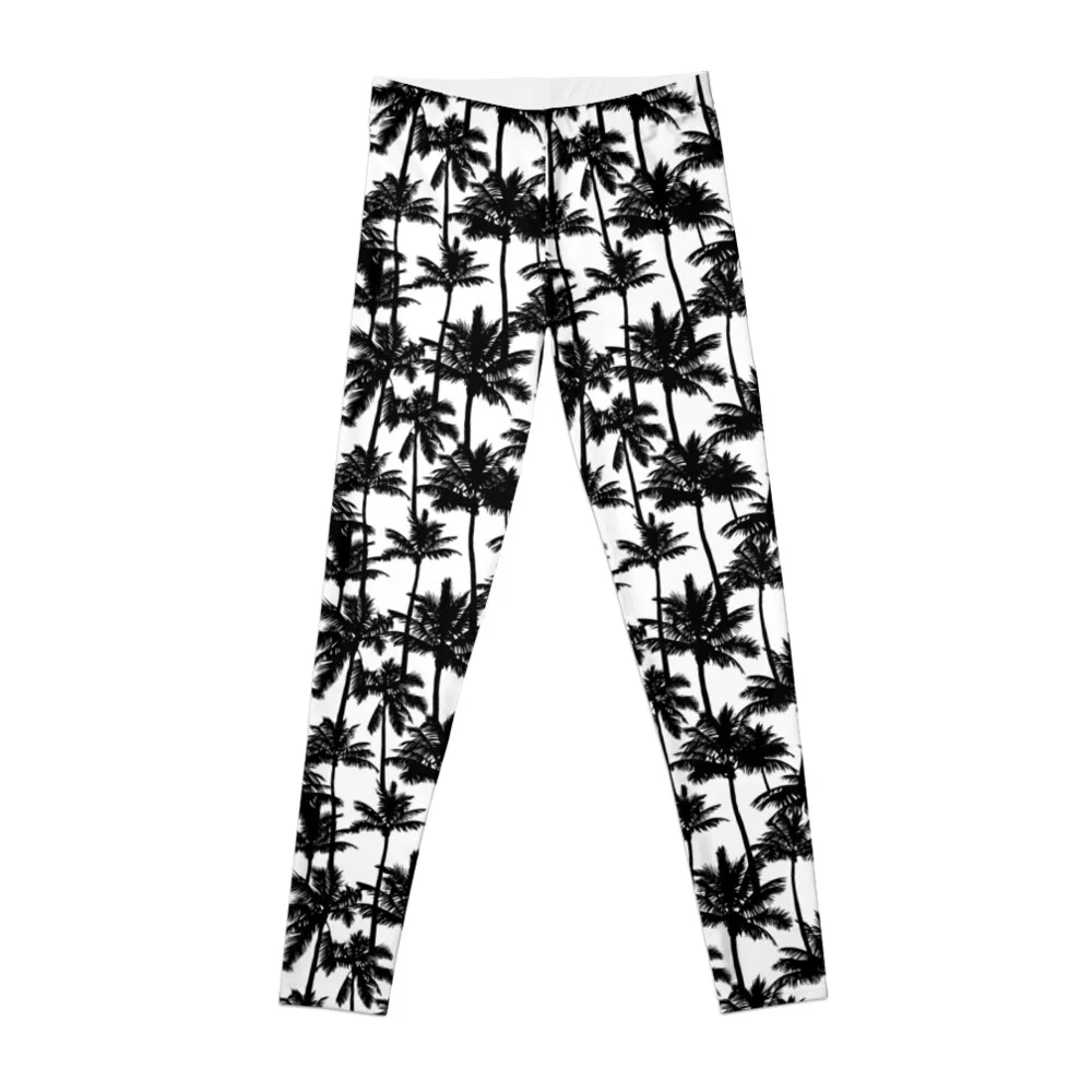 Black palm trees on white background. Leggings gym womans for fitness Clothing fitness Womens Leggings