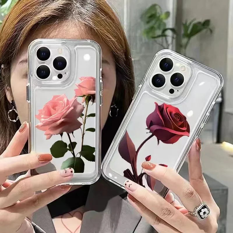 Case For iPhone 14Pro Max Cases iPhone 15Case Romantic Red Rose Flowers Phone Covers For iPhone 11 12 13 XS XR X 7 8 Plus Case