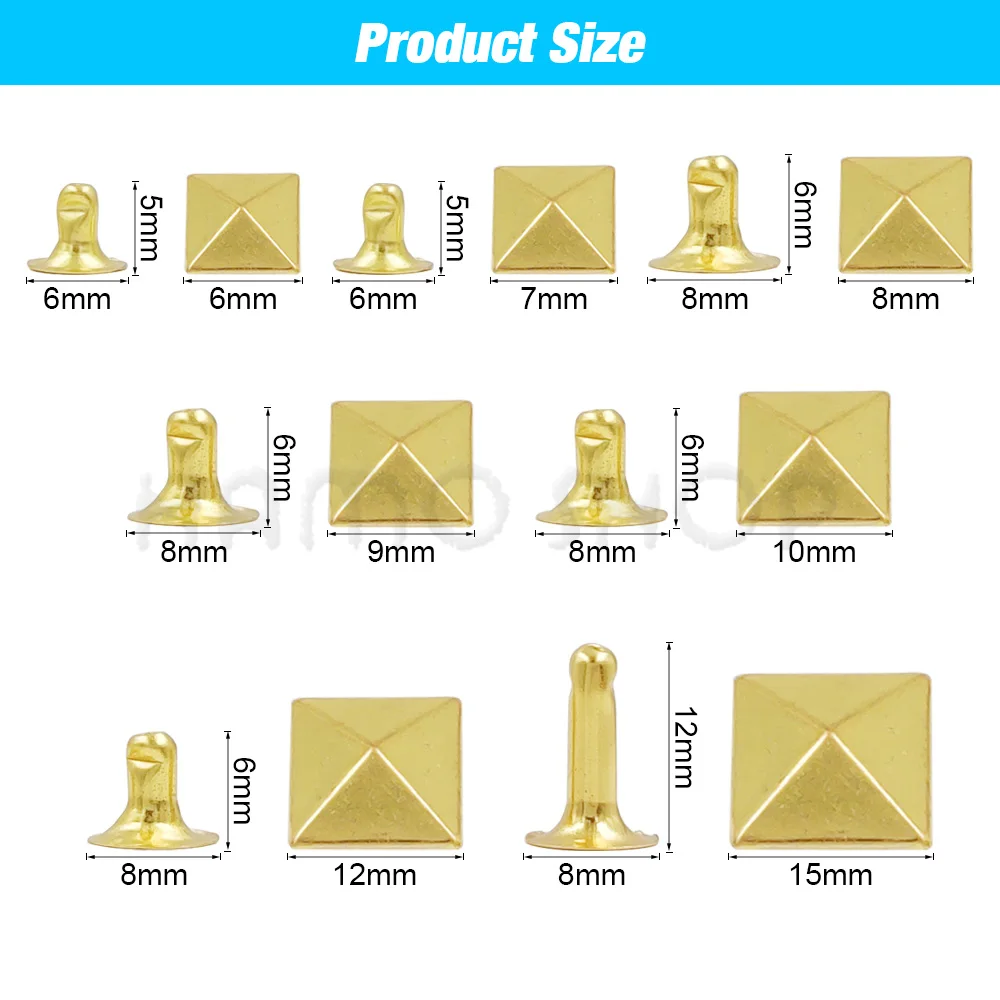 100sets 6-12mm Metal Pyramid Cap Rivets Square Studs With Tools for Leather Craft Bag Clothing Garment Shoes Accessories