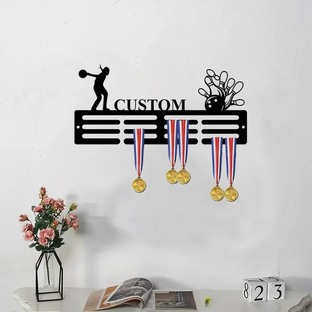 Premium Personalized Medal Hanger. 12 Rungs, Tailored for Bowlers. Honor Your Strikes and Medals.