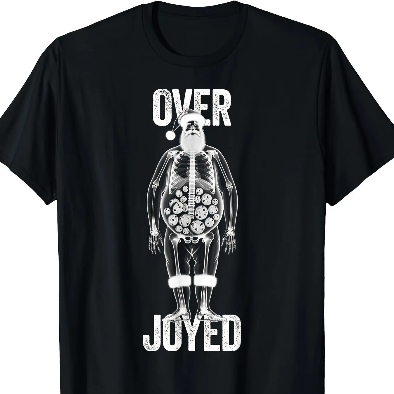 Divertida camiseta de vientre de galleta de rayos X de Papá Noel, 100% algodón, ajuste regular, mangas cortas, tejido de punto, patrón de dibujos animados, lavable a máquina, sin diseño de bolsillo