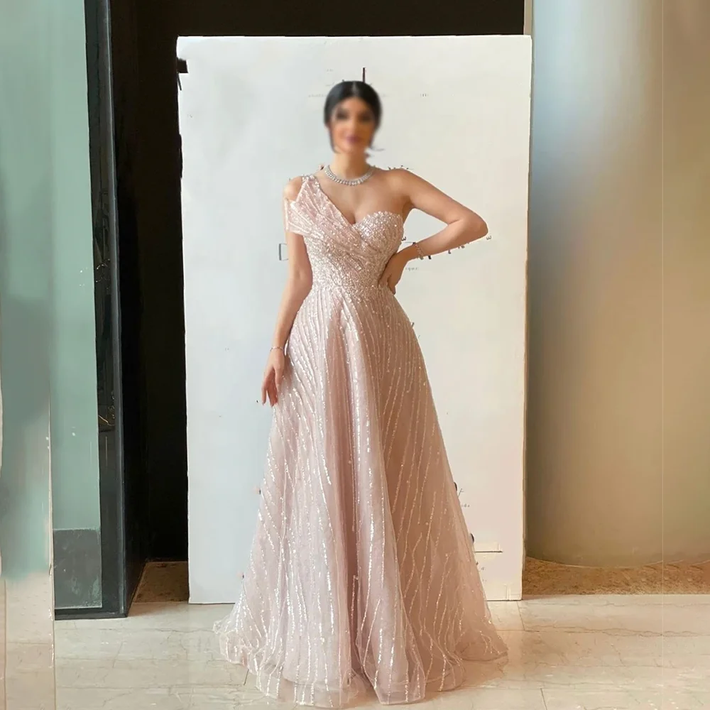 Abiti da sera eleganti con perline Abiti da ballo per feste formali Abiti da ballo con paillettes lunghi fino al pavimento A-Line con una spalla personalizzati