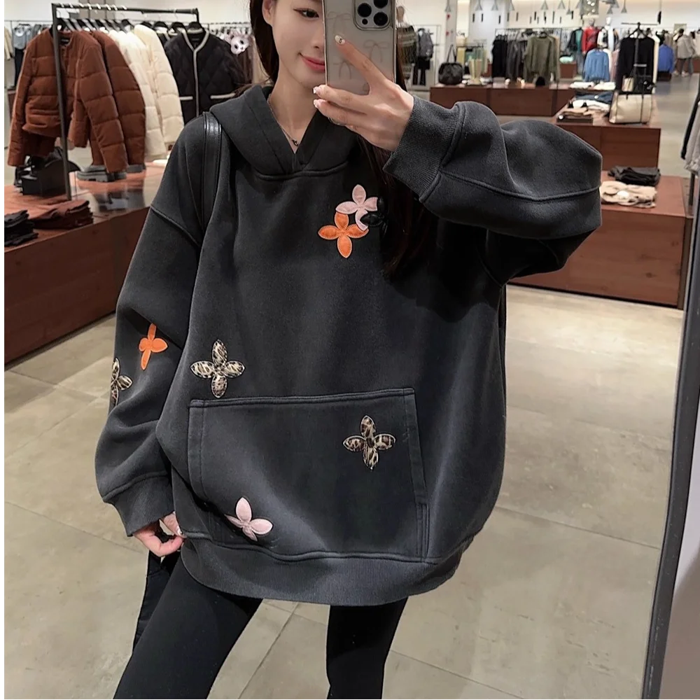 

plus Size 300 Pou Faionable All-Match Loose Hoodie Fce Lined Skin-Tight Embroidered Korean Sle Trendy Top