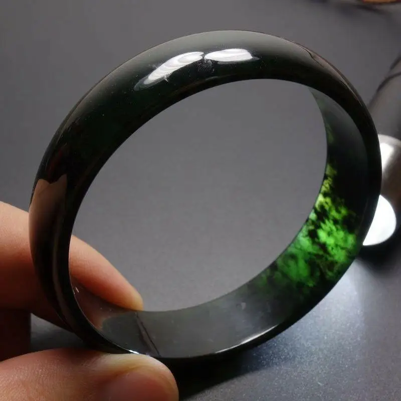 

56-62 mm Chinese 100% Natural Black Green Xiu Jade Bracelet Bangle