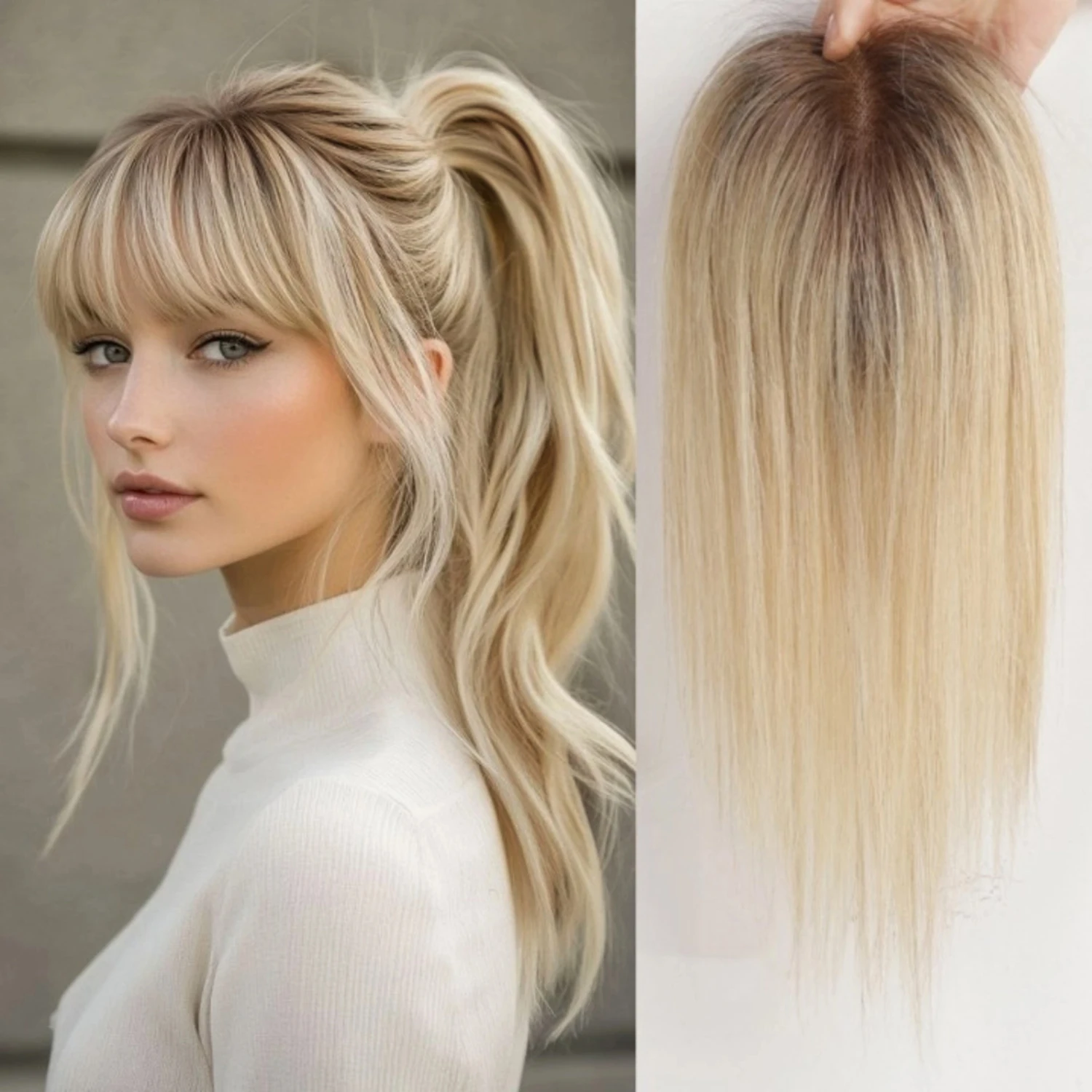 

12-дюймовый коричневый блондин омбре, 100% человеческие волосы, топпер, шелковая кружевная основа с 3 зажимами, ежедневный парик Remy для женщин с истонченными волосами