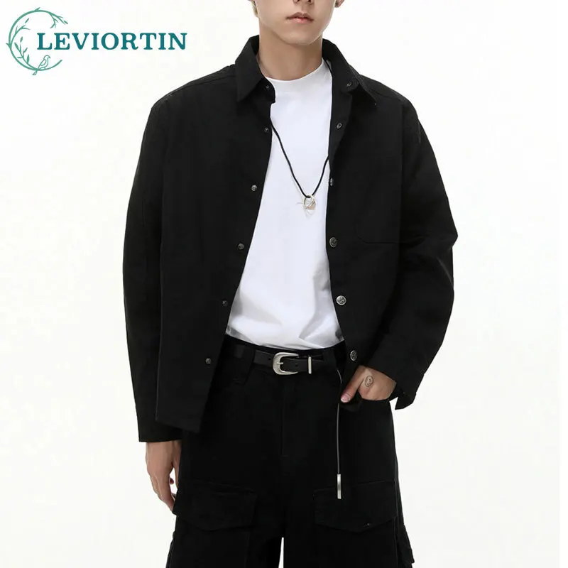 

2025 Spring and Autumn Men's Youth Trendy Japanese Cityboy Solid Color Fashion Versatile Simple Collar Casual Cardigan Shirt