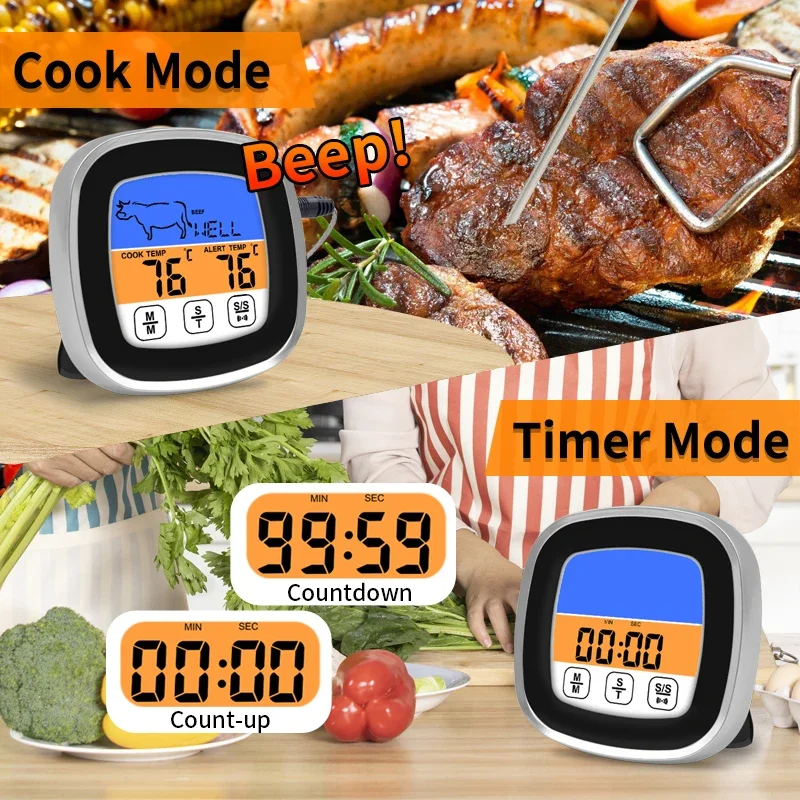 Digitales Küchenfleischthermometer mit Touchscreen-LCD-Display und Timer-Kochmodus zum Grillen – Präzisionssonde – Detail 5