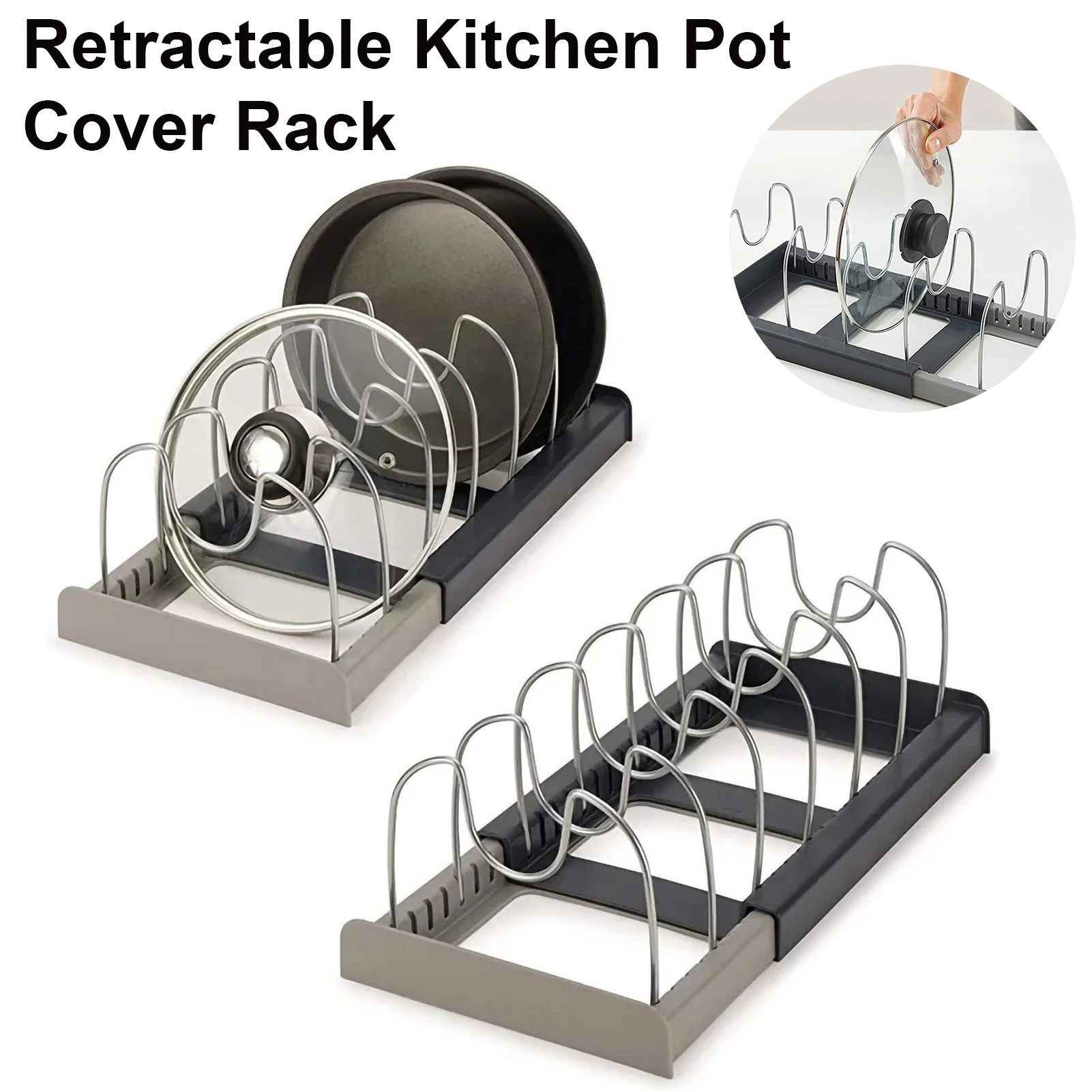 Scalable Pot Lid Holder Kitchen Organizer Pot Cover Storage Rack Pan Shelf Cabinet Drawers Pot Lid Rack Chopping Board Holder