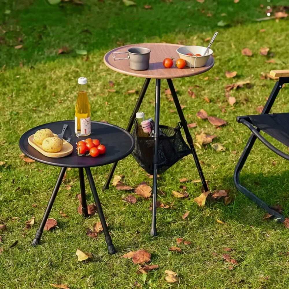 Telescopic Round Table Outdoor Folding Three-legged Dining Table Portable Aluminum Alloy Coffee Desk Hike Picnic Liftable Desk
