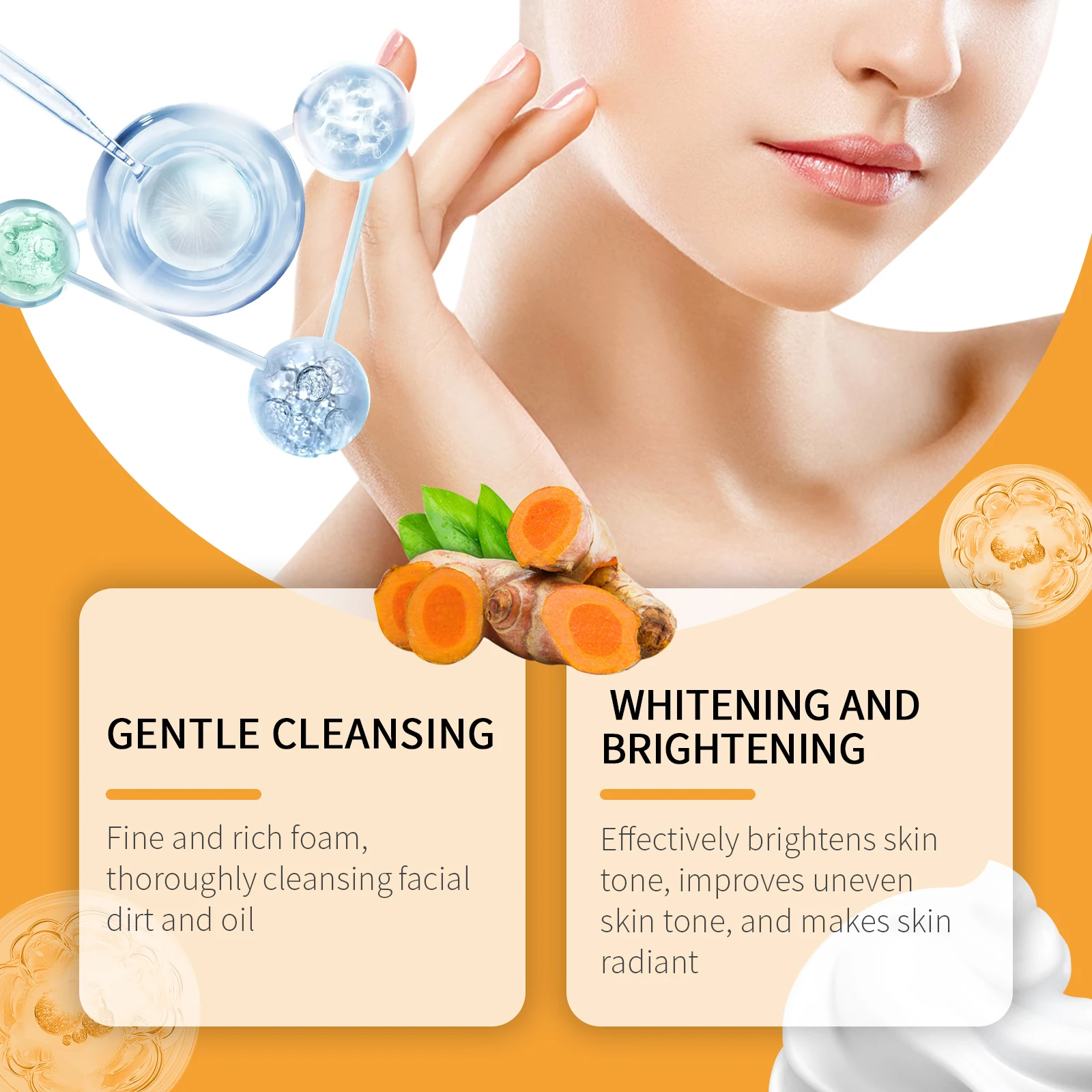 Turmeric Face Wash + Cleansing Pads,Natural Turmeric Kojic Acid Formula, Reduce Blemishes & Dark Areas,Daily Cleansing Set Duo