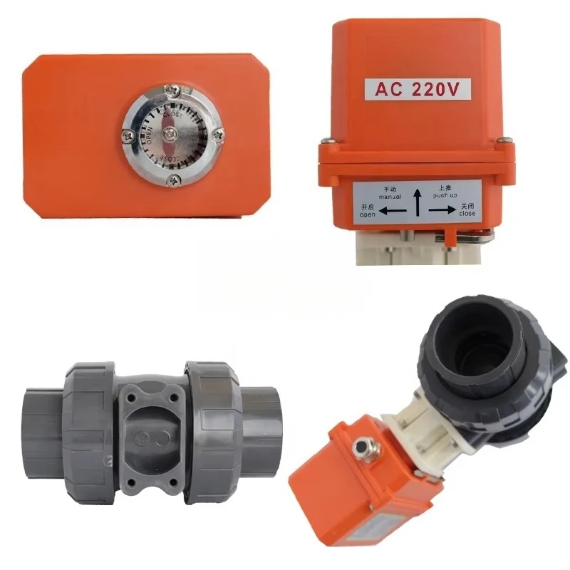 Valvola a sfera motorizzata in plastica PVC con attuatore elettrico a 2 vie doppia unione 24V 220V 1 1/2 pollici DN40