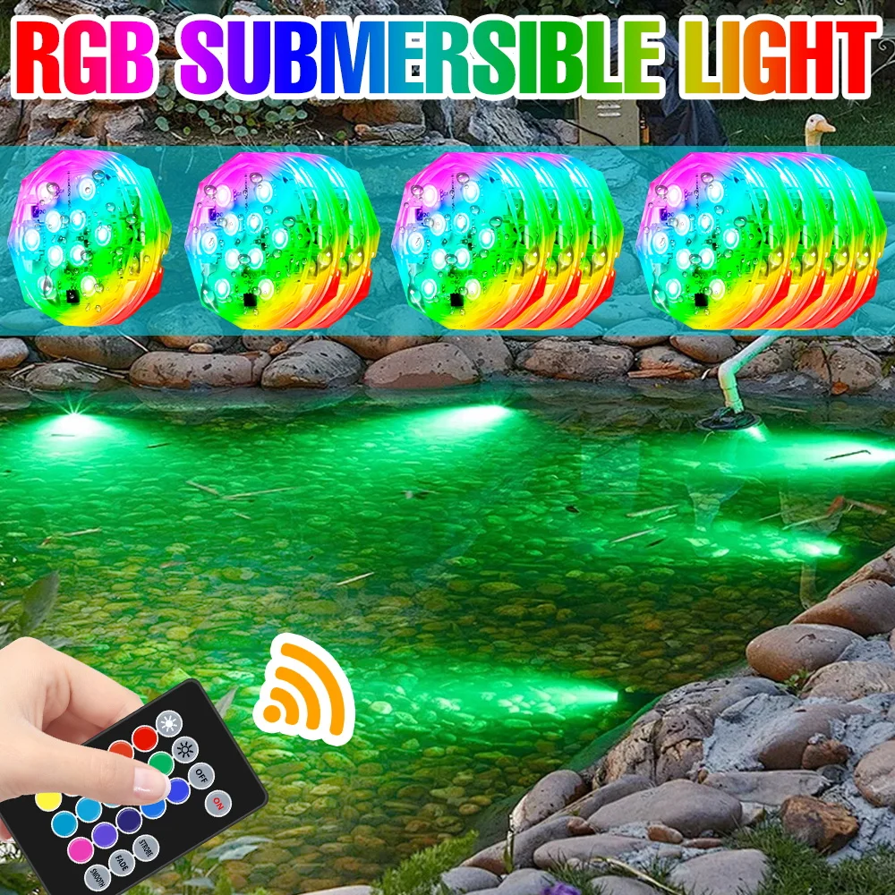 4 Packs RGB Submersible Lamp LED Swimming Pool Light Outdoor Garden Carnival Decoration Party Pond Fountain Underwater Lighting