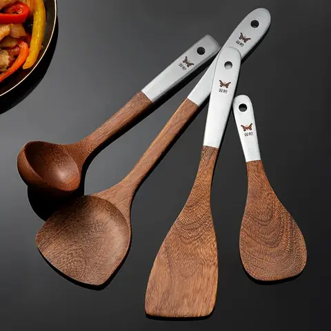 뒤집개 치킨 윙 나무 논스틱 팬, 특수 프라이팬 뒤집개, 고온 저항 나무 라이스 스푼