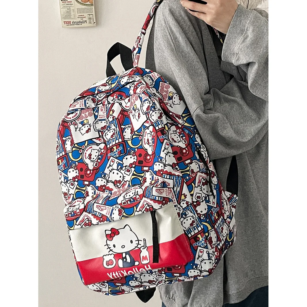 Sanrio Hello Kitty Backpack Graffiti Style Cute Backpack With Large Capacity Student Campus Versatile Schoolbag Birthday Gift