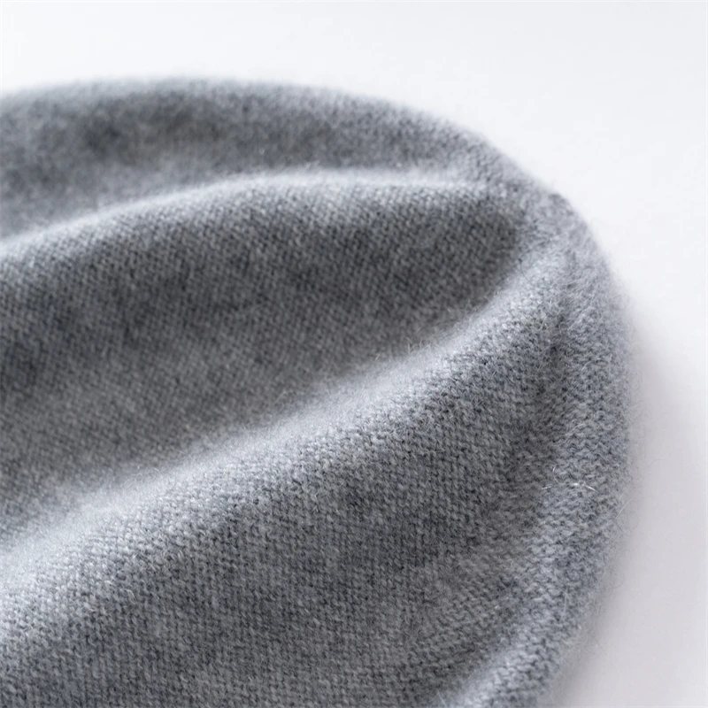 Winter New High Quality Women's 100% Cashmere Knitted Bean Solid Color Curled Edge Fashion Outdoor Warm Ear Protection Hat
