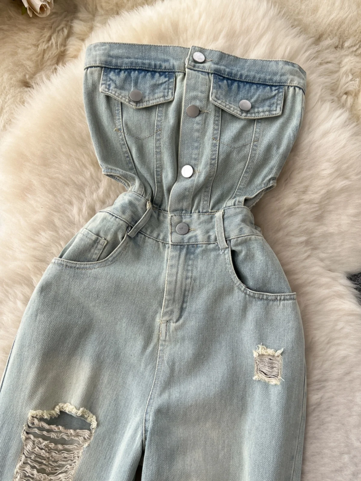 Hole Denim Jumpsuits Pure Desire Style Jumpsuit Woman Hollow Out Waist Women Pants 2025 Summer One Pieces Sexy Ropa Mujer