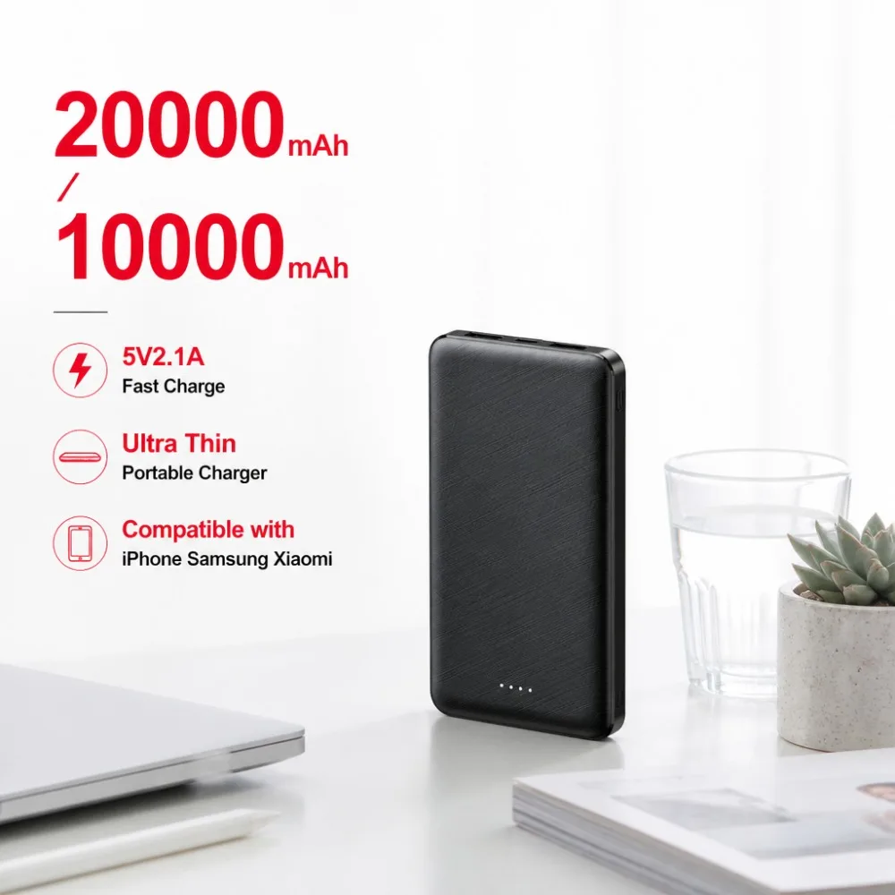 20000mAh 10000mAh Power Bank Fast Charging 5V2.1A Ultra Thin Portable Charger External Battery for iPhone Samsung PowerBank