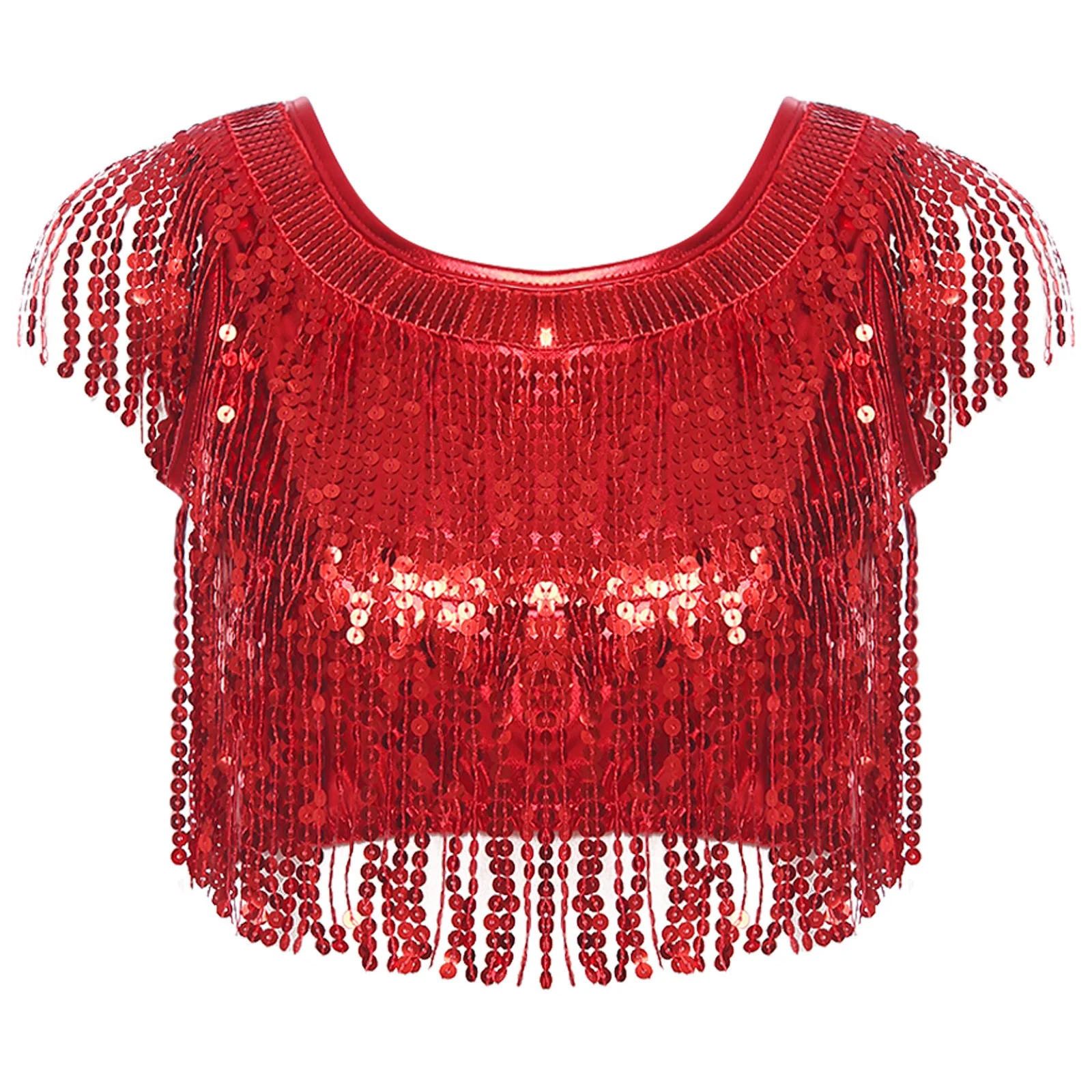 

Women Disco Club Sequined Dance Crop Tops Sleeveless Sparkling Tassel Tank Top Vest Dancing Tops for Stage Music Festival Raves