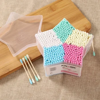 500 Pz/scatola Colore Tampone di Cotone A Doppia Testa Tampone Sanitario Pulito per Struccante Orecchie Tamponi di Cotone Strumento Cosmetico