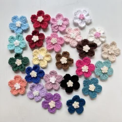 10PCS Colorfull Handmade Cotton Crochet Flowers 3.2CM DIY 3D Craft Knitted Fabric Flower Applique Clothes Decoration Axxessories