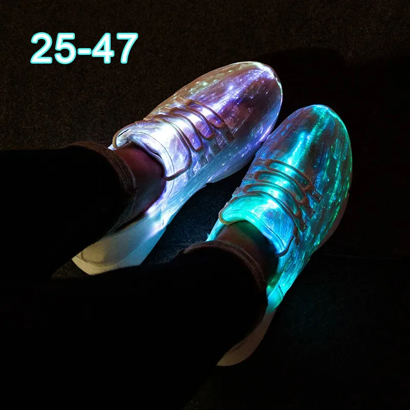 

25-47 Summer Fiber Optic Shoes Durable sole USB breathable Lightweight LED Sneakers Fashion Luminous Shoes for Boys Girls