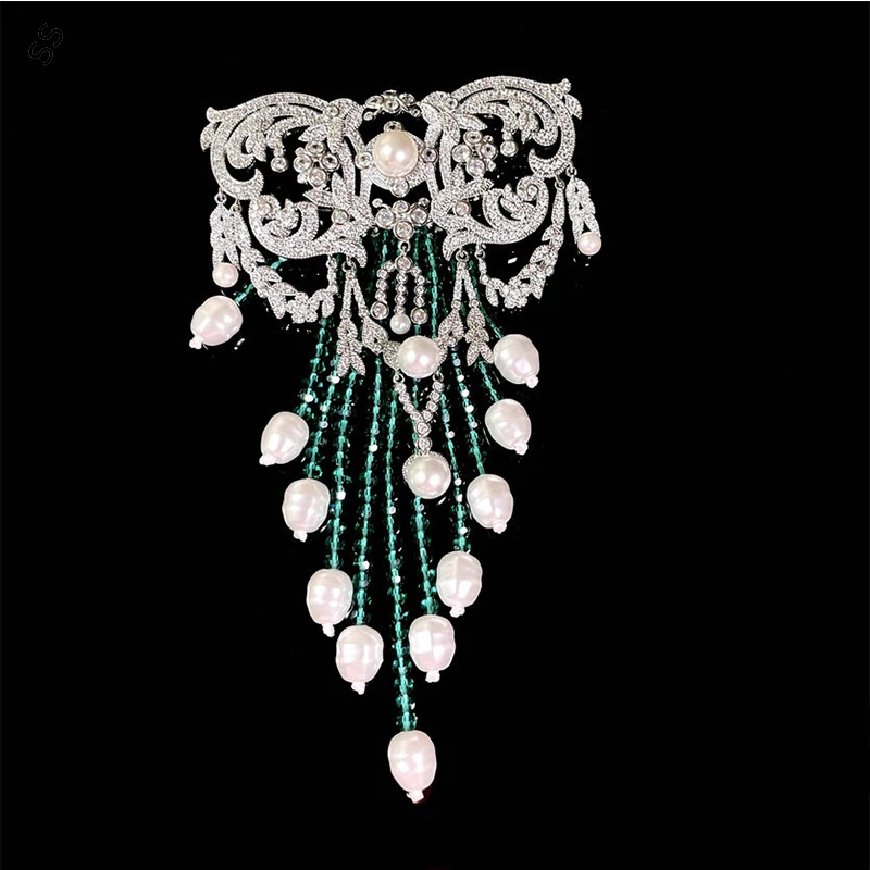 

Austrian Court Style Bow Jewel Pearl Fringe Brooch for Male/Female Business Garment Corsage Accessories Elegant Charms