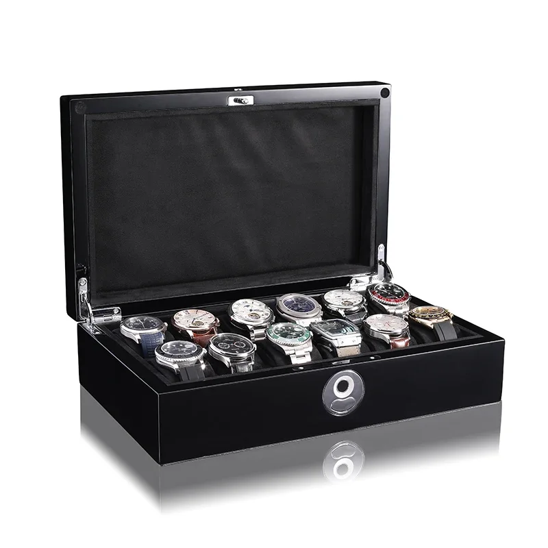 Eduin Wooden 12 watches finger print lock watch storage case box