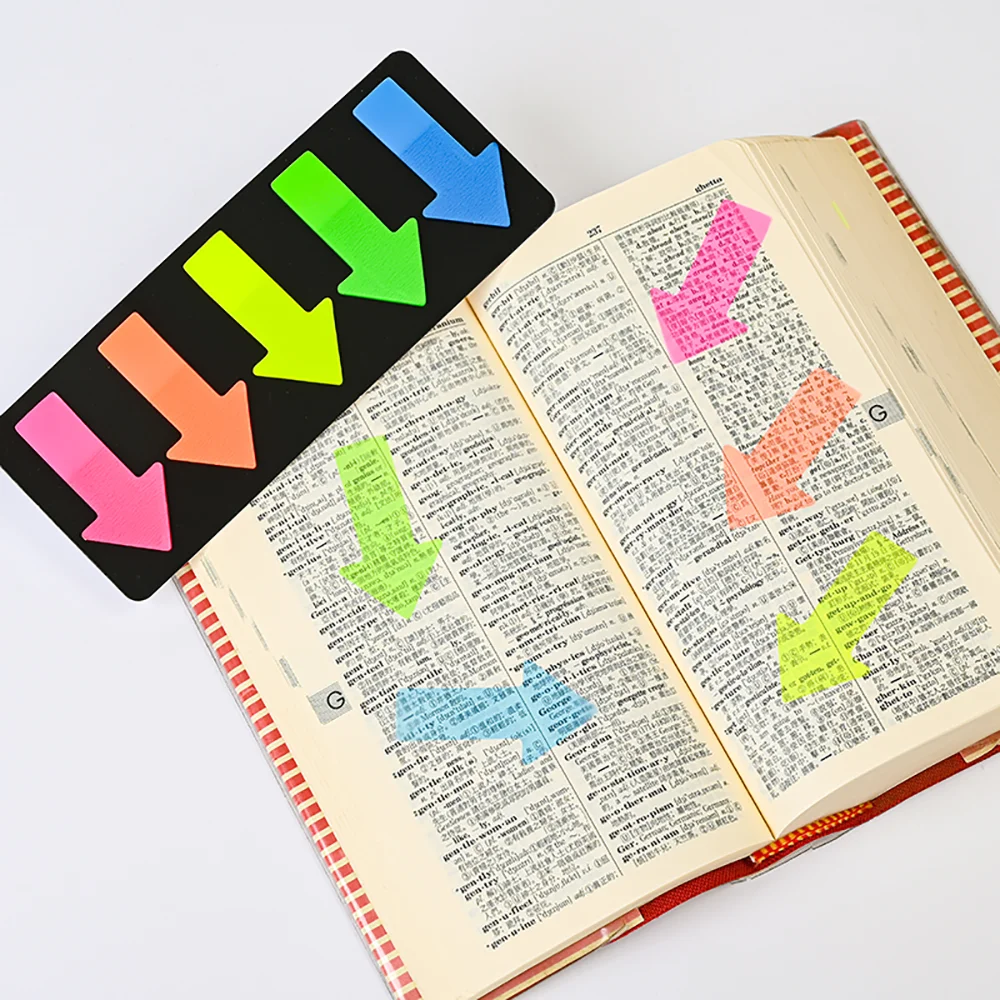 화살표 네온 인덱스 탭 셀프 접착 메모지 페이지 표시용 방수 작성 가능 메모 스티커 학교 노트북용