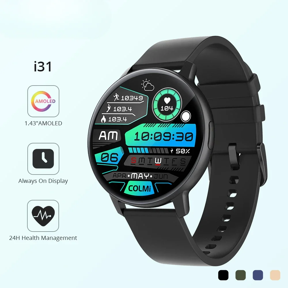 2024 New I31 Smartwatch - 1.43'' AMOLED Display, 100 Sports Modes, 7-Day Battery Life - Support Always on Display for Men Women.